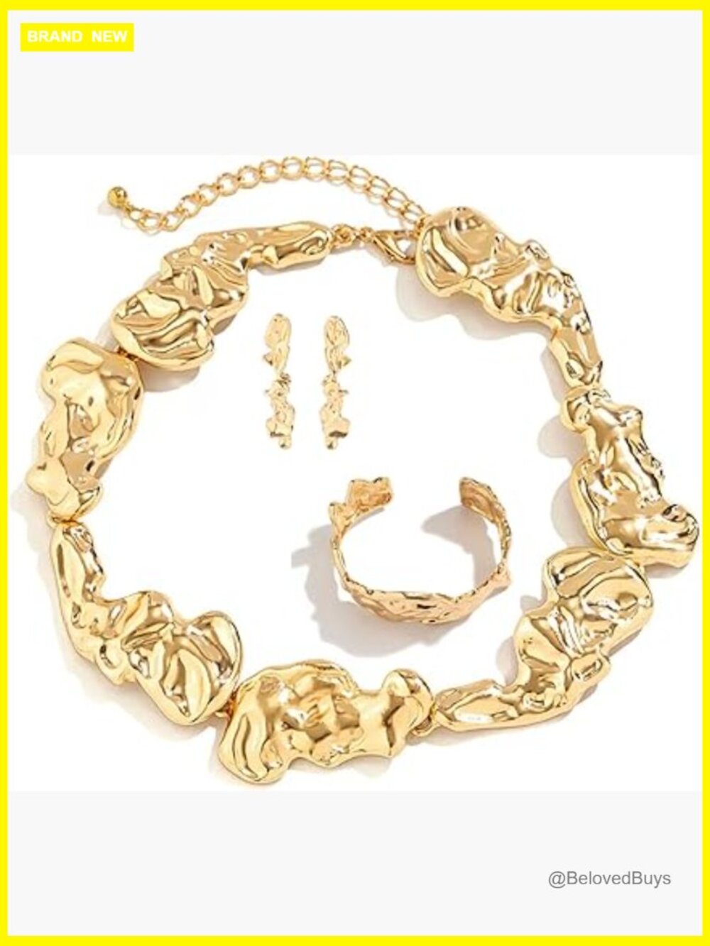 3 Pc Gold Baroque Pearl Choker Necklace Bracelet Earrings Set